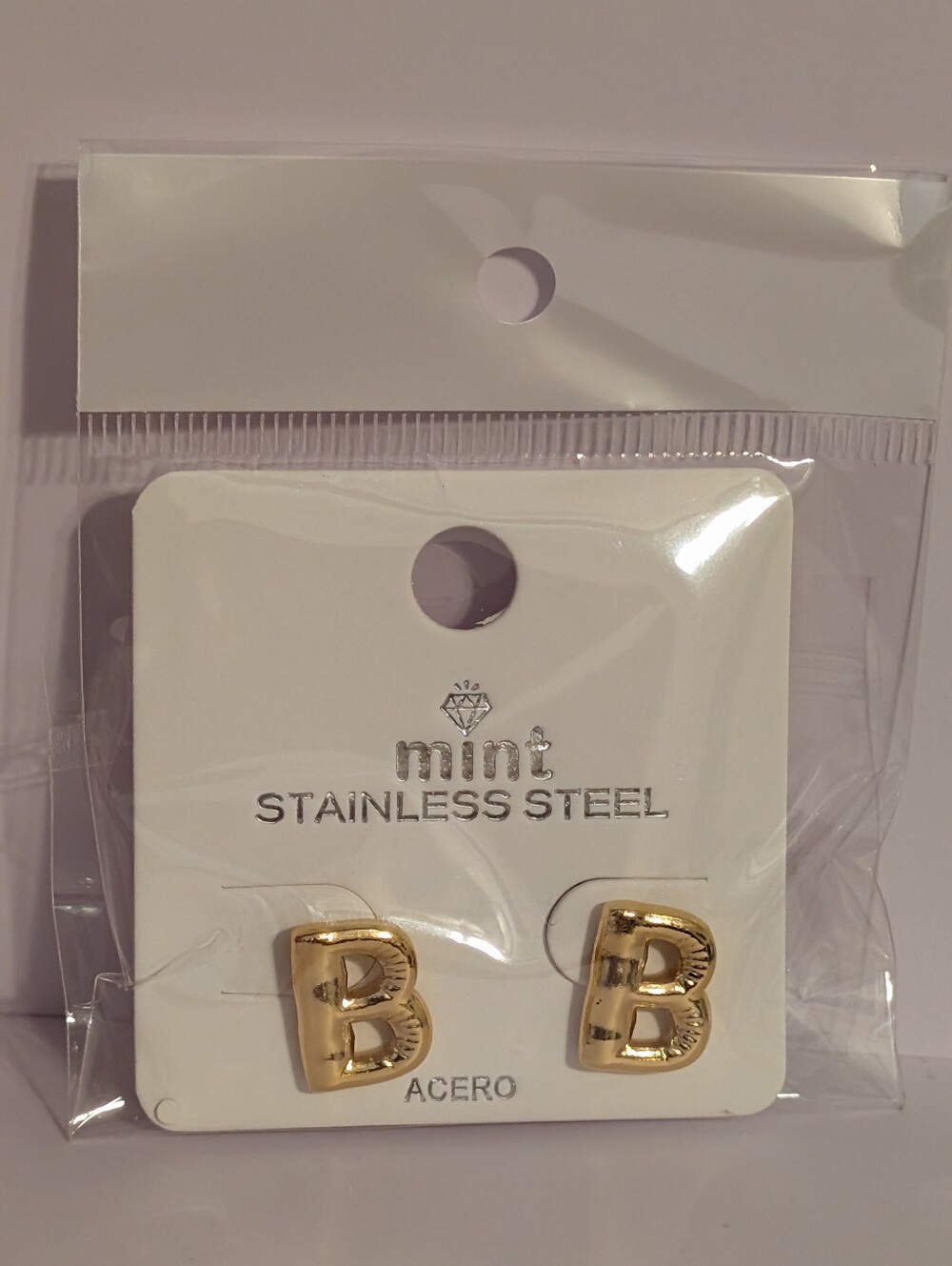 Mint Gold-Tone Initial B Stainless Steel Stud Earrings